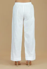 Solid White Cotton Straight Pants image 4