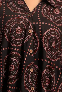 Set of 2: Black Hand Block Printed Asymmetrical Shirt Tunic with Black Ecru Narrow Fit Pants image 6
