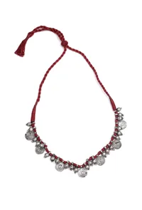 Maroon with silver coin Tribal Choker image 2