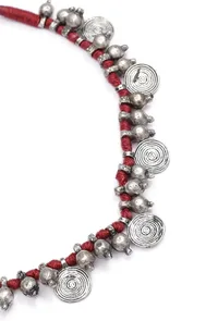 Maroon with silver coin Tribal Choker image 3