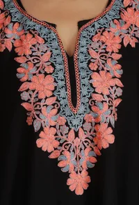 Elegant Black Kashmiri Aari Embroidered Phiran- Free Size image 6