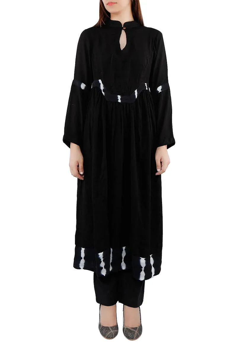 Black Tie And Dye Cotton Anarkali Kurta