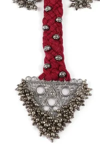 Red & Black Thread & German Silver Tribal Choker With Bold Pendant image 3