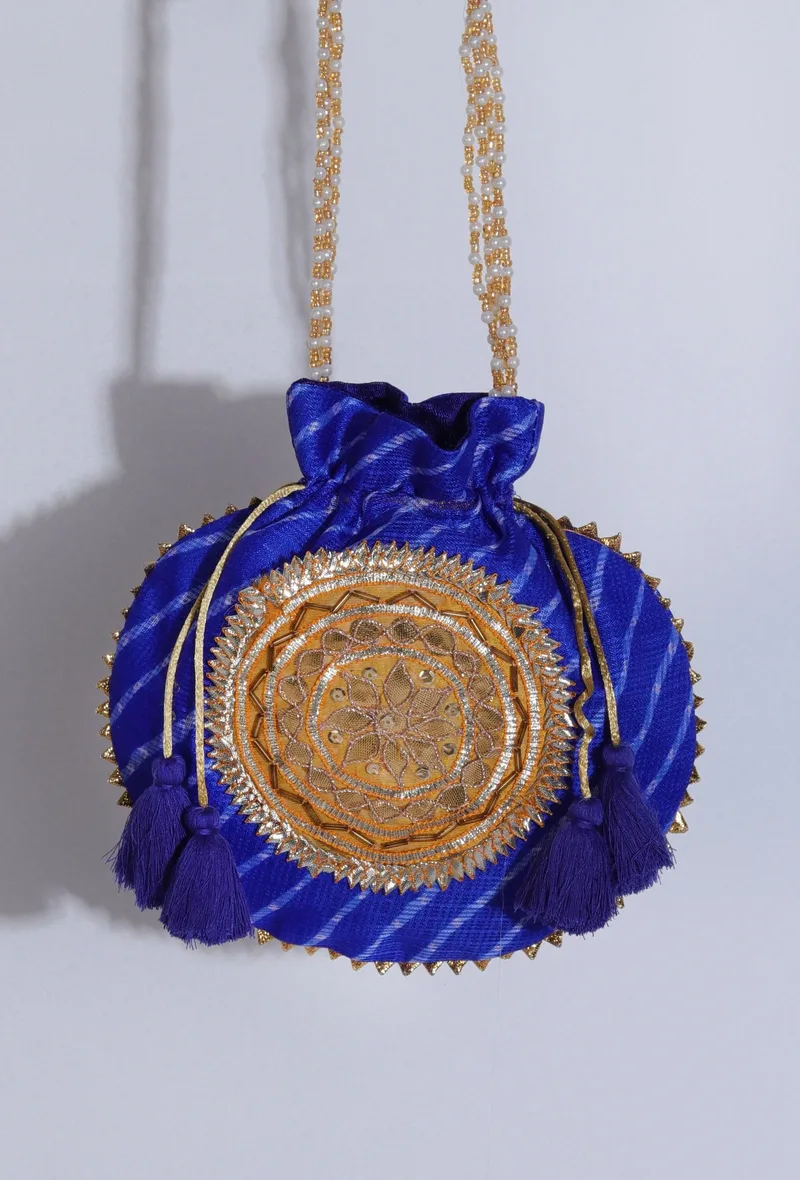 Refined Royal Blue Gotapatti Patchwork Potli