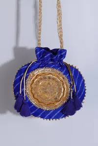 Refined Royal Blue Gotapatti Patchwork Potli image 1