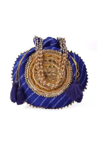 Refined Royal Blue Gotapatti Patchwork Potli image 2