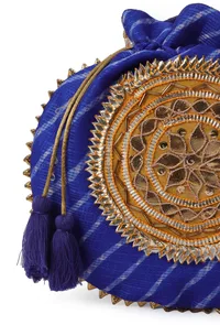 Refined Royal Blue Gotapatti Patchwork Potli image 4