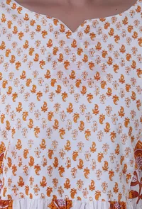 Set Of 3: White & Multicolor Cotton Block Printed Kurta, Pant & Dupatta image 6