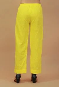 Set of 2: White & Yellow Hand Block Printed Kurta with Solid Yellow Pants image 5