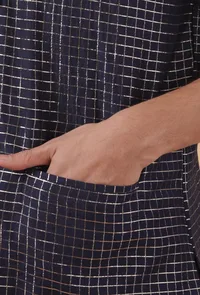 Space Blue Small Checkered Chanderi Nehru Jacket image 5