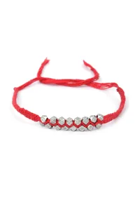 Set Of 2: Lavanya Red Thread & Antique Plated Brass Beaded Anklets image 2