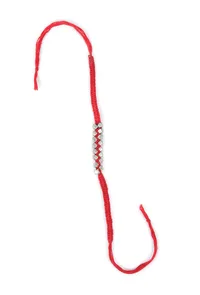 Set Of 2: Lavanya Red Thread & Antique Plated Brass Beaded Anklets image 3