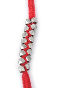 Set Of 2: Lavanya Red Thread & Antique Plated Brass Beaded Anklets image 4