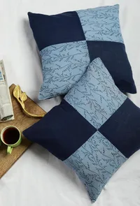Blue Contrast Block Printing Cushion Covers image 1