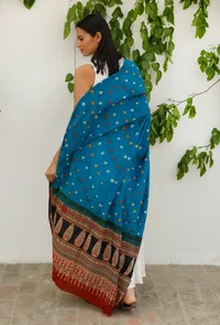 Cobalt Blue Cotton Bandhani Dupatta with Ajrakh border image 3
