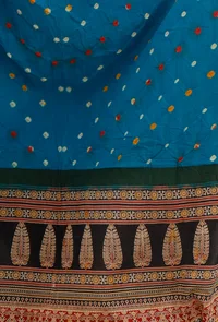 Cobalt Blue Cotton Bandhani Dupatta with Ajrakh border image 4