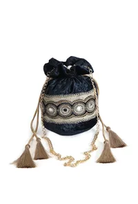 Dark Blue Velvet Tila Embroidery Potli image 2