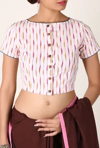 white & pink-orange Ikat blouse image 1