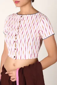 white & pink-orange Ikat blouse image 2