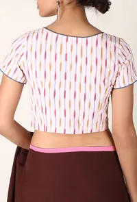 white & pink-orange Ikat blouse image 3