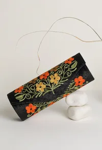 Onyx Black Tilla Embroidery Velvet Clutch image 1