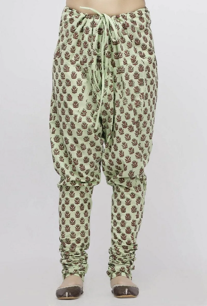 Green Hand-Block Printed Cotton Chooridar