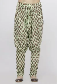 Green Hand-Block Printed Cotton Chooridar image 1