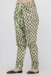 Green Hand-Block Printed Cotton Chooridar image 2