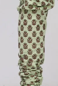 Green Hand-Block Printed Cotton Chooridar image 4