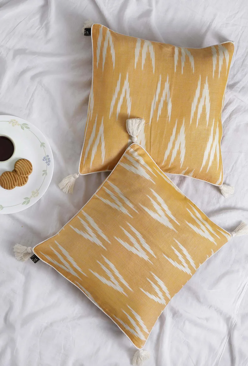 Set of 2: Peach Ikat Cotton Cushion Covers