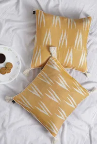 Set of 2: Peach Ikat Cotton Cushion Covers image 1