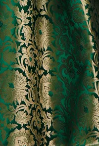 Set Of 3: Green Brocade Lehenga, Dupion Blouse And 100% Pure Silk Organza Dupatta With Zari Embroidery image 5