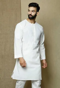 Safed Round Neck  Cotton Kurta image 2