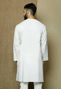 Safed Round Neck  Cotton Kurta image 4