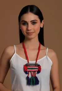 Fatima Block Contrast Silver Tribal Necklace image 1