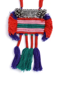 Fatima Block Contrast Silver Tribal Necklace image 3