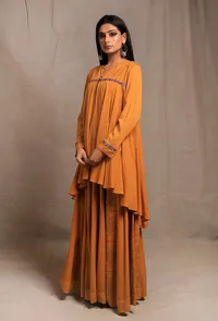 Mustard Yellow Front Open Asymmetrical Top image 2