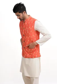Coral Ikat Nehru Jacket image 2