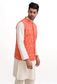 Coral Ikat Nehru Jacket image 3