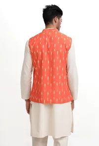 Coral Ikat Nehru Jacket image 4