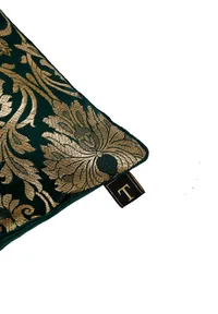 Set Of 2:Emerald Green Brocade Cushion Covers image 4