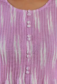 Set of 2: Lavender Ikat Cotton Straight Kurta with White Cotton Pant image 6