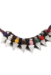 Brown, Multi-Color Thread & German Silver Tribal Choker image 3