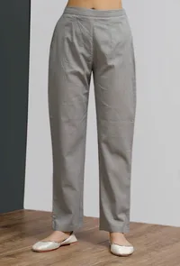 Solid Grey Narrow Cotton Pants image 1