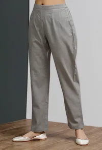 Solid Grey Narrow Cotton Pants image 2
