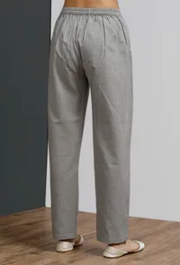 Solid Grey Narrow Cotton Pants image 3