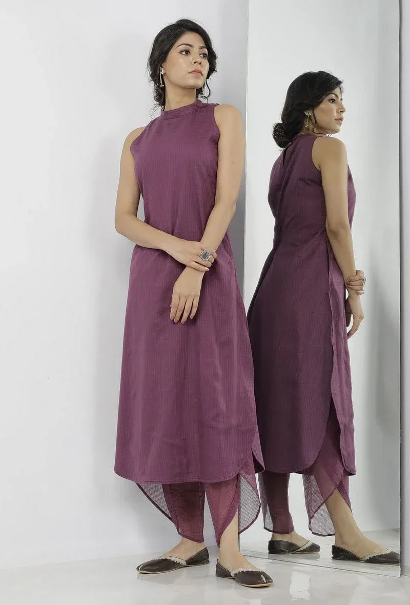 Iya Plain Purple Halter Neck Straight Fit Kota Kurta