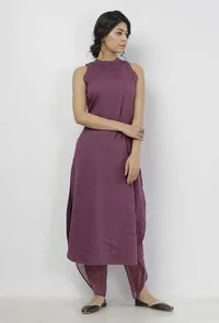 Iya Plain Purple Halter Neck Straight Fit Kota Kurta image 2