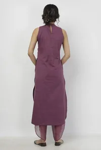 Iya Plain Purple Halter Neck Straight Fit Kota Kurta image 4