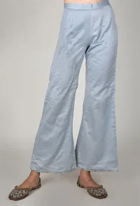 Set of 3 - Pastel Grey Chanderi Kurta And Palazzo Set With Dupatta image 3